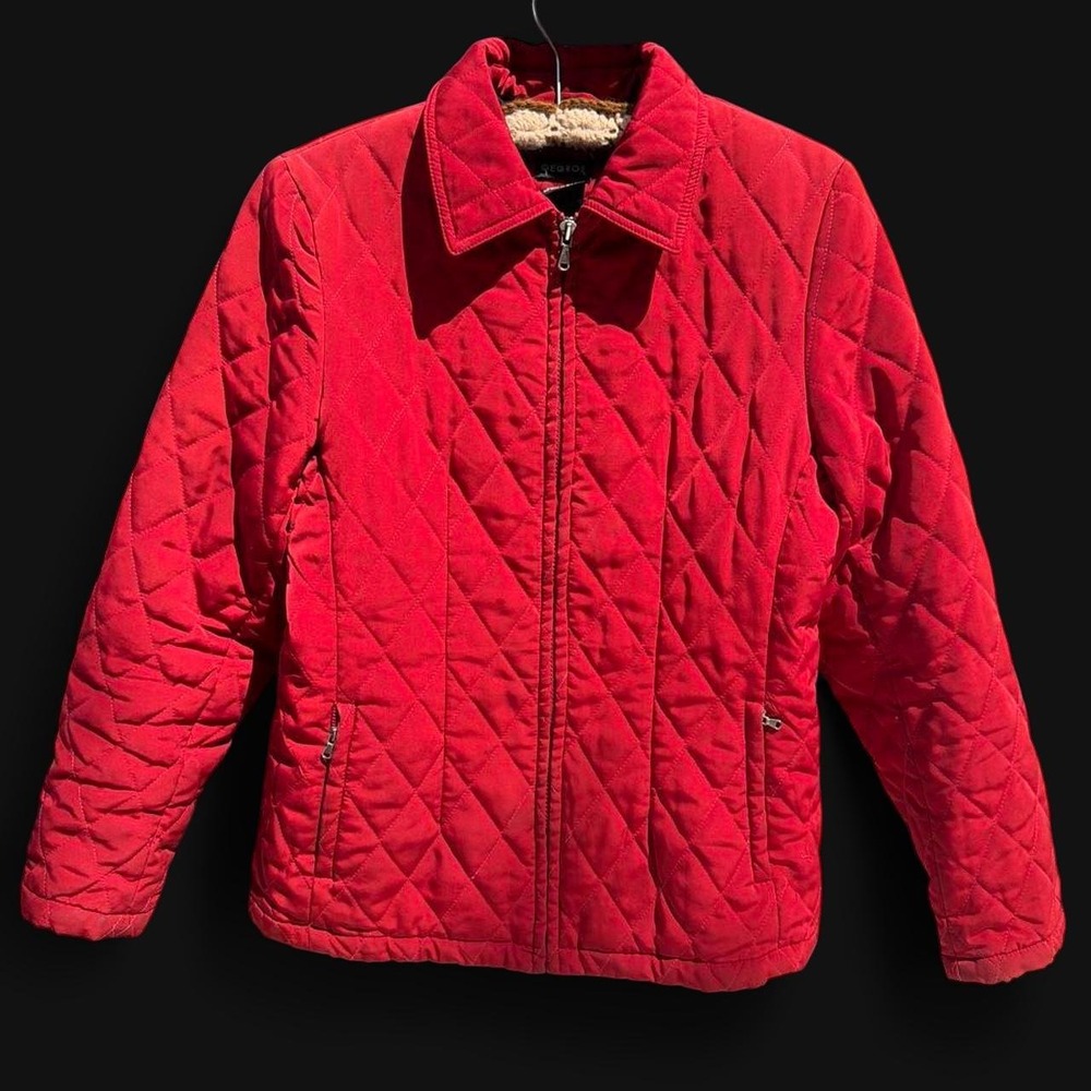 GEORGE Autumn Red Quilted Coat Jacket Lightweight Fleece Lined RN 94458 Size M